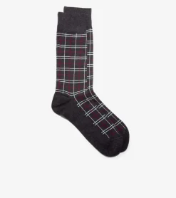 Cole Haan Socks*1 Pack Men's Plaid Dress Crew Socks BlackHeather
