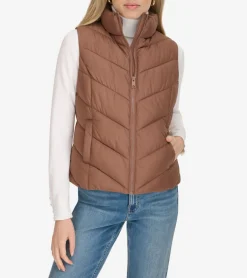 Cole Haan Vests|Outerwear*Chevron Polyfill Zip Front Vest Toffee