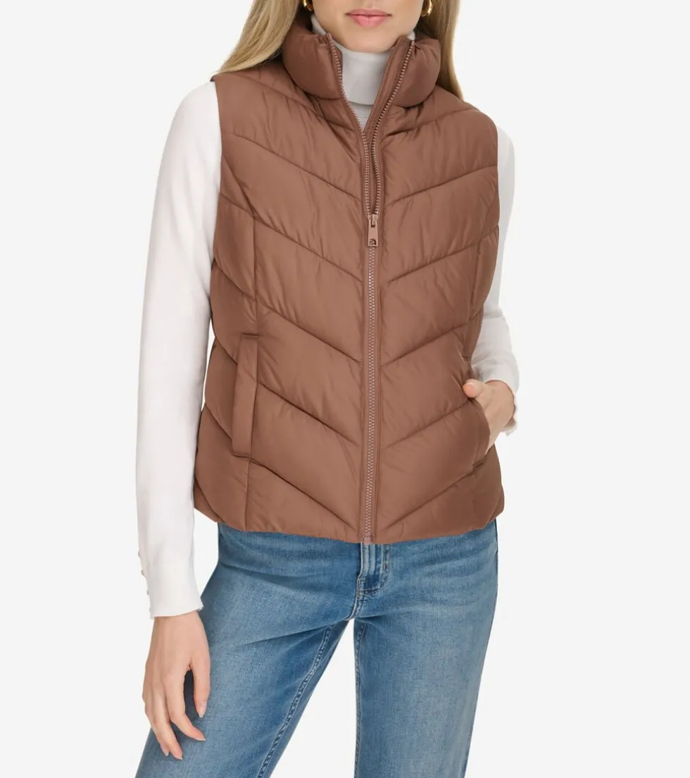 Cole Haan Vests|Outerwear*Chevron Polyfill Zip Front Vest Toffee