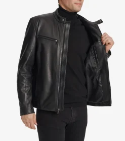 Cole Haan Leather & Suede Jackets|Outerwear*Men's Classic Zip-Front Moto Jacket Black