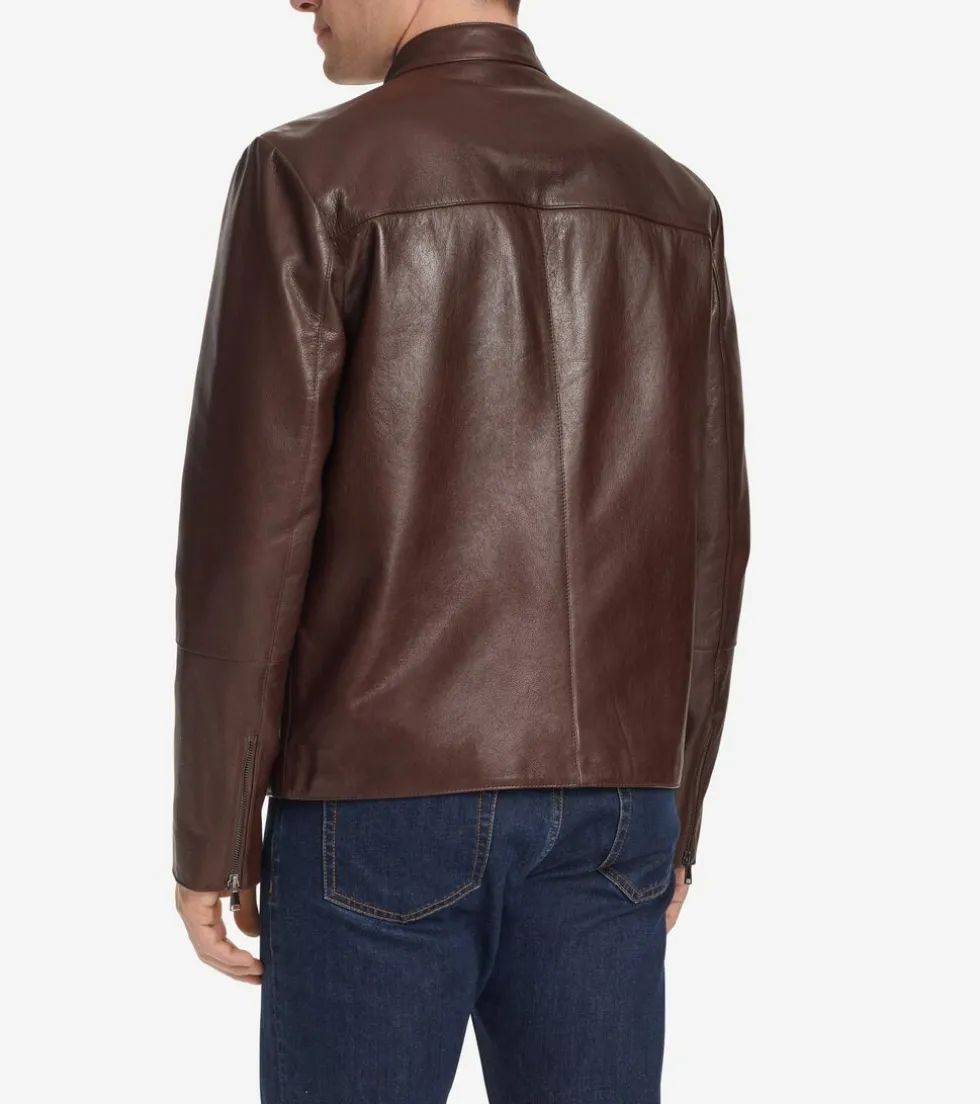 Cole Haan Leather & Suede Jackets|Outerwear*Men's Classic Zip-Front Moto Jacket Brown