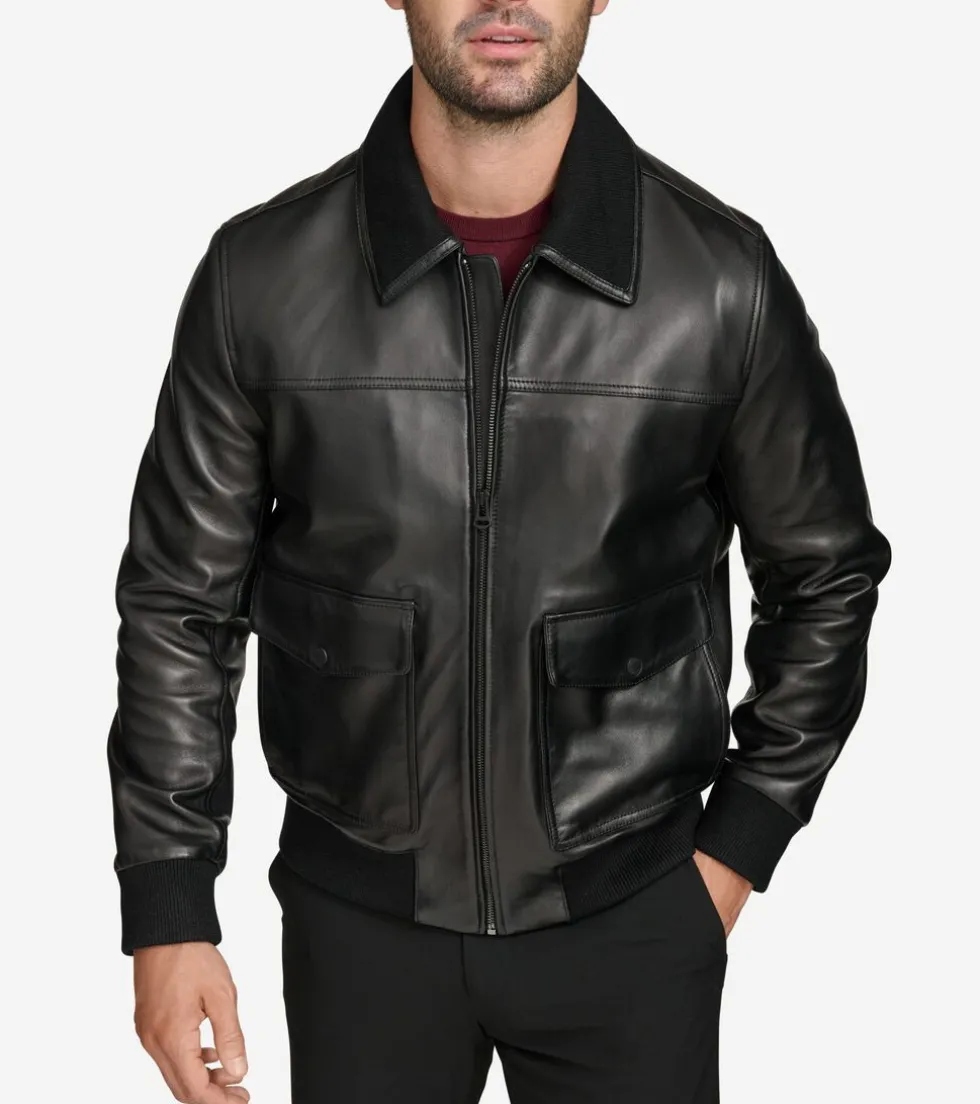 Cole Haan Leather & Suede Jackets|Outerwear*Men's Leather Aviator Jacket Black