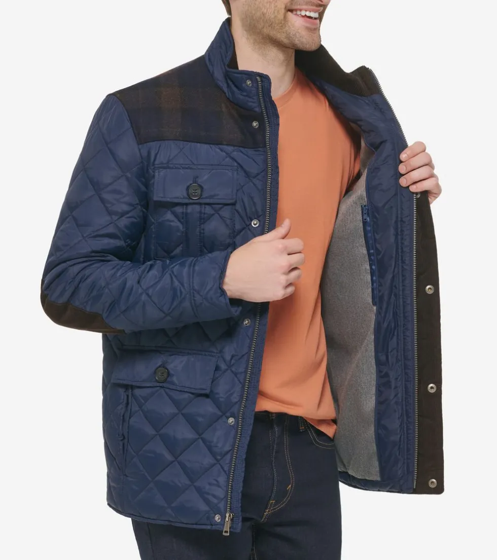 Cole Haan Quilted Jackets|Outerwear*Men's Mix Media Diamond Quilted Jacket Navy
