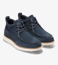 Cole Haan Boots*Men's &Oslash;riginalGrand Moc Toe Chukka Boots NavyBlazer-NaturalTan-Ivory