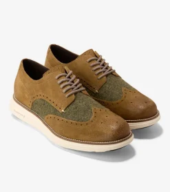 Cole Haan Dress Shoes|Oxfords*Men's ØriginalGrand Remastered Wingtip Oxfords DesertOlive-AlabasterGleam