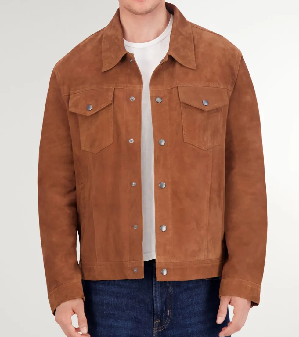 Cole Haan Outerwear|Leather & Suede Jackets*Men's Suede Trucker Jacket Cognac
