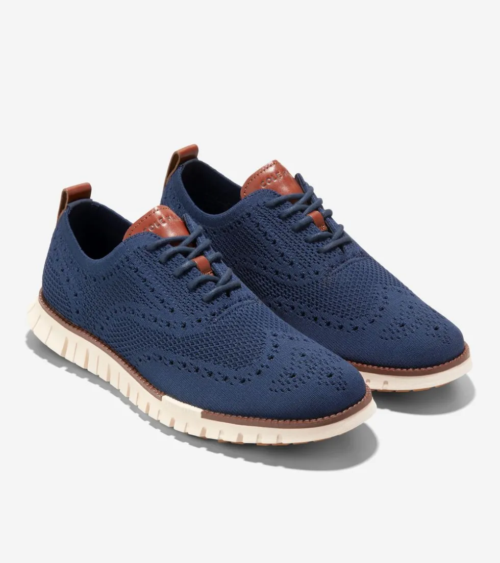 Cole Haan Extended Sizes & Widths|Dress Shoes*Men's ZERØGRAND Remastered Stitchlite™ Wingtip Oxfords MarineBlueStitchlite™-Ivory