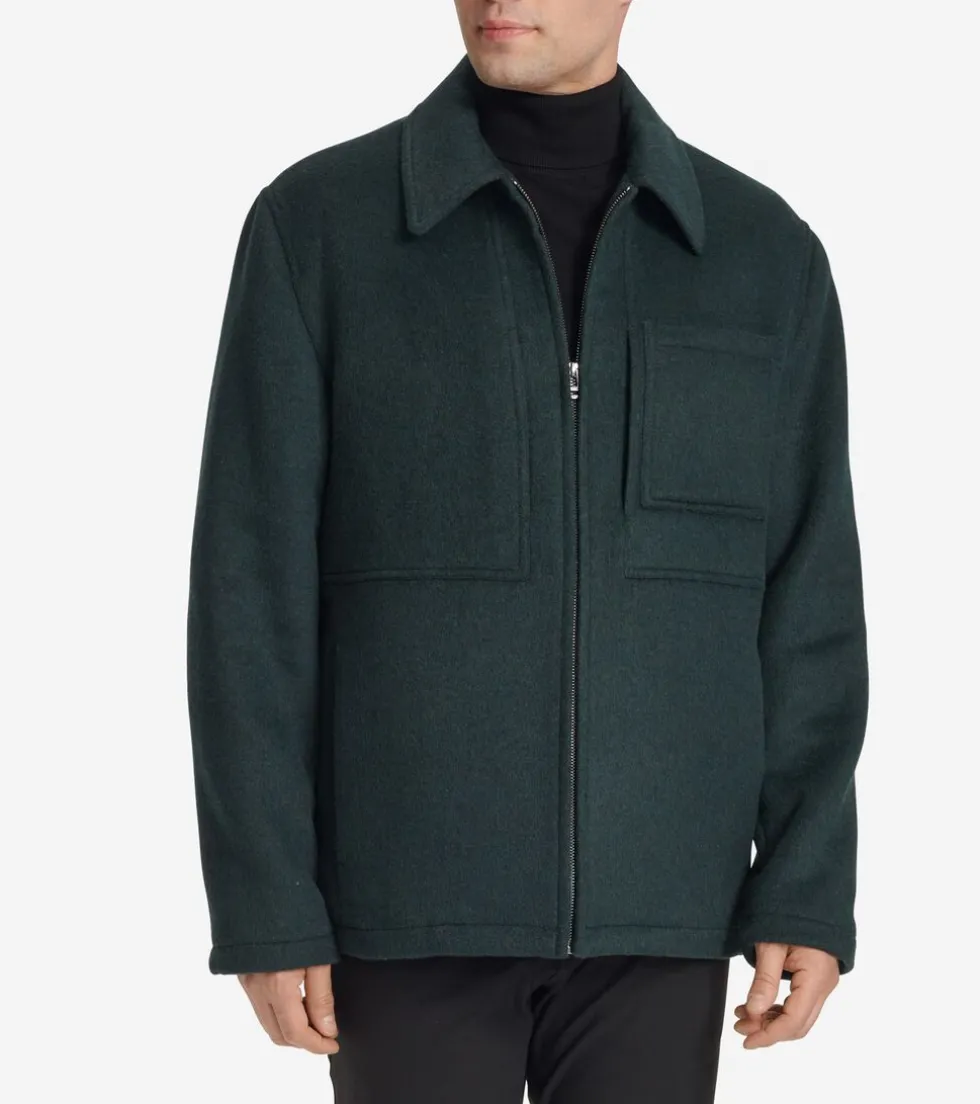 Cole Haan Wool Coats|Outerwear*Men's Zip-Front Blouson Jacket DarkGreen