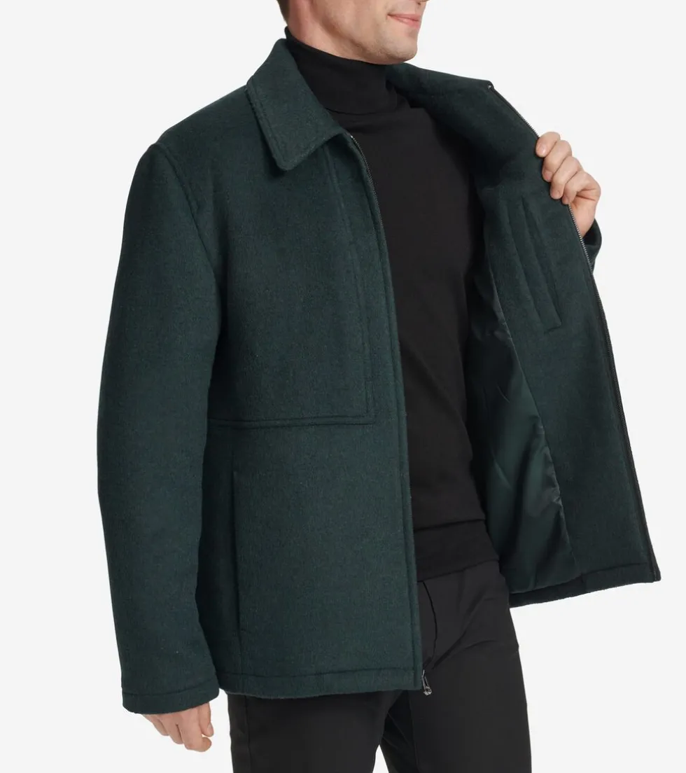 Cole Haan Wool Coats|Outerwear*Men's Zip-Front Blouson Jacket DarkGreen