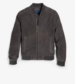 Cole Haan Bomber Jackets|Leather & Suede Jackets*Men's Zip-up Suede Jacket Grey
