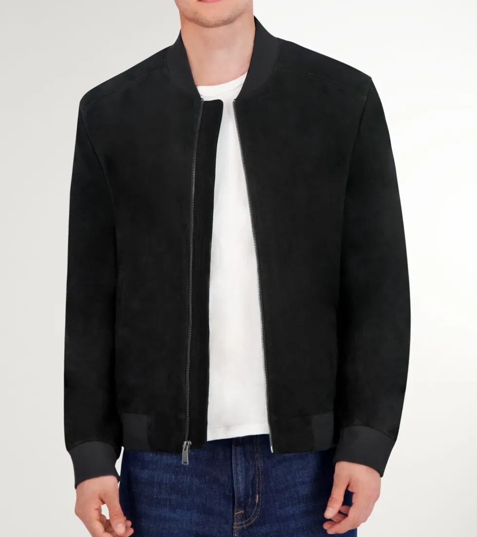Cole Haan Bomber Jackets|Leather & Suede Jackets*Men's Zip-up Suede Jacket Black