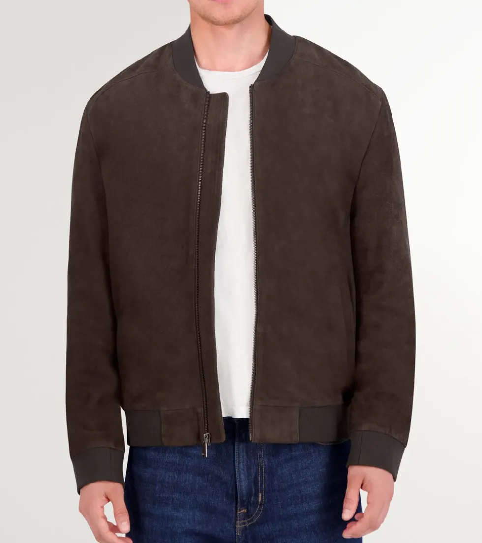 Cole Haan Bomber Jackets|Leather & Suede Jackets*Men's Zip-up Suede Jacket DarkChocolate