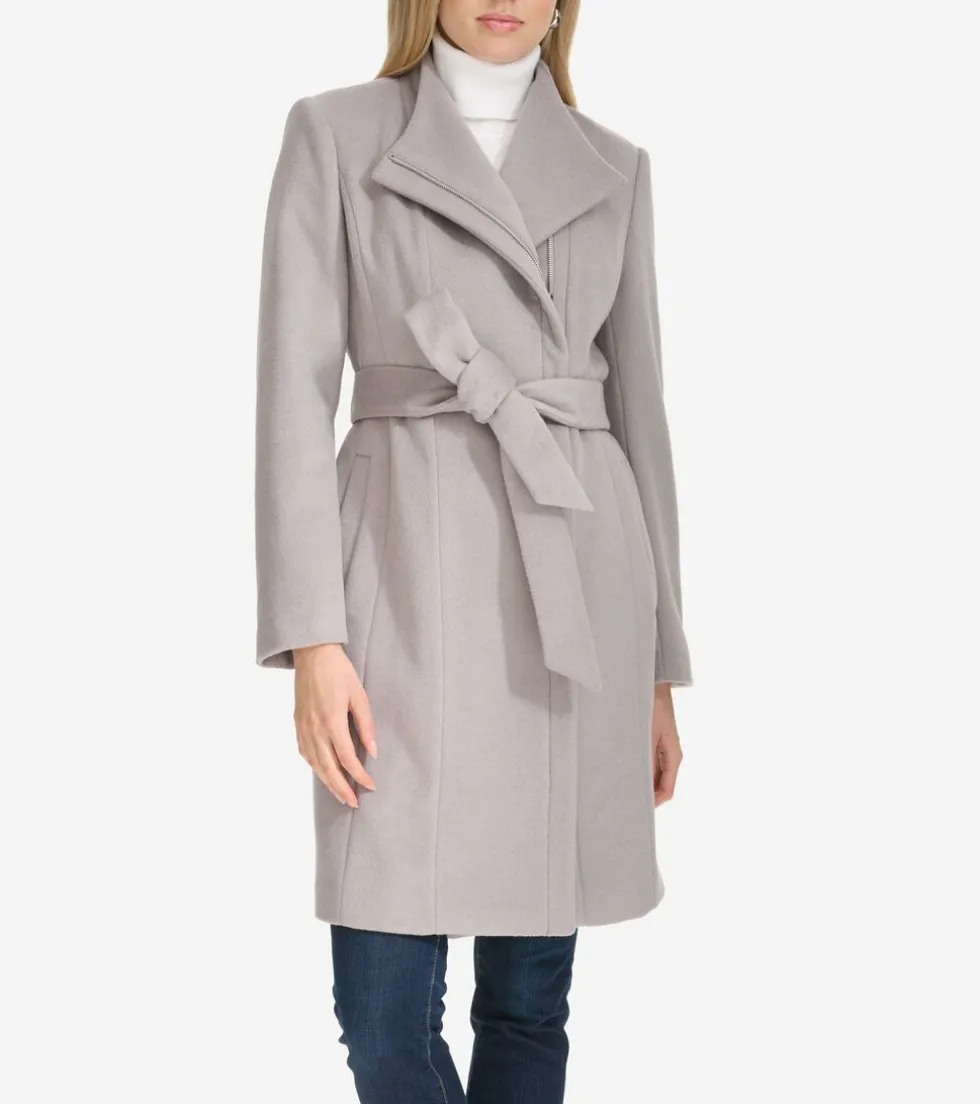 Cole Haan Wool Coats|Trench Coats*Moulded Collar Slick Wool Belted Coat Fog