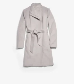 Cole Haan Wool Coats|Trench Coats*Moulded Collar Slick Wool Belted Coat Fog