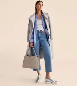 Cole Haan Wool Coats|Trench Coats*Moulded Collar Slick Wool Belted Coat Fog