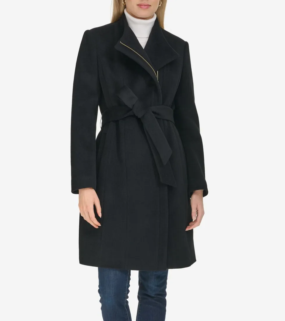 Cole Haan Outerwear|Wool Coats*Moulded Collar Slick Wool Belted Coat Black