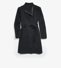 Cole Haan Outerwear|Wool Coats*Moulded Collar Slick Wool Belted Coat Black