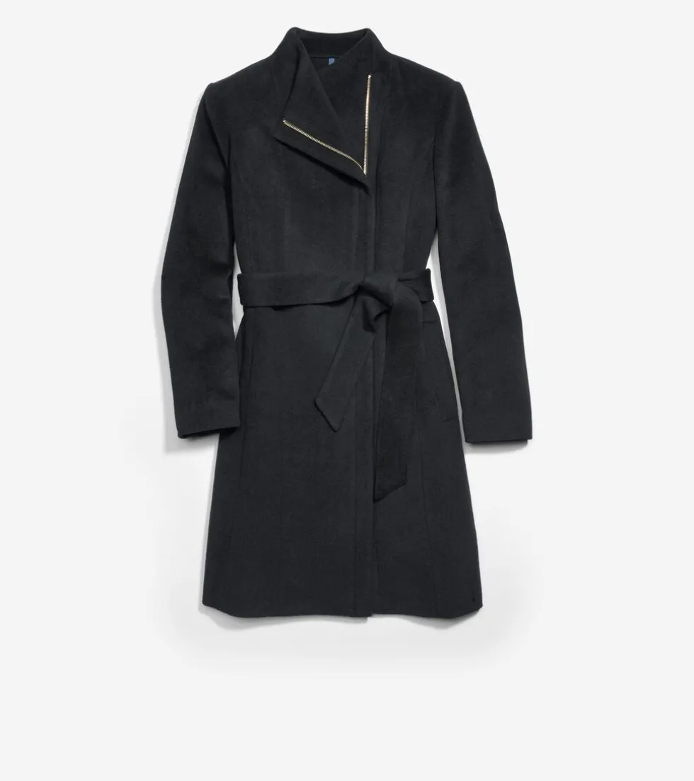 Cole Haan Outerwear|Wool Coats*Moulded Collar Slick Wool Belted Coat Black