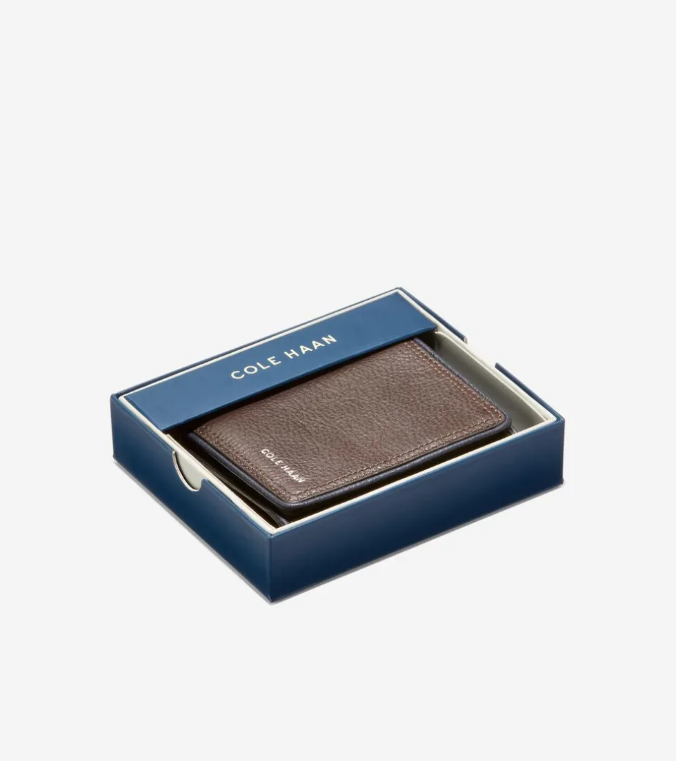 Cole Haan Wallets*Trifold Colored Edge Brown-Navy