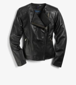 Cole Haan Outerwear|Leather & Suede Jackets*Women's Asymmetrical Leather Jacket Black