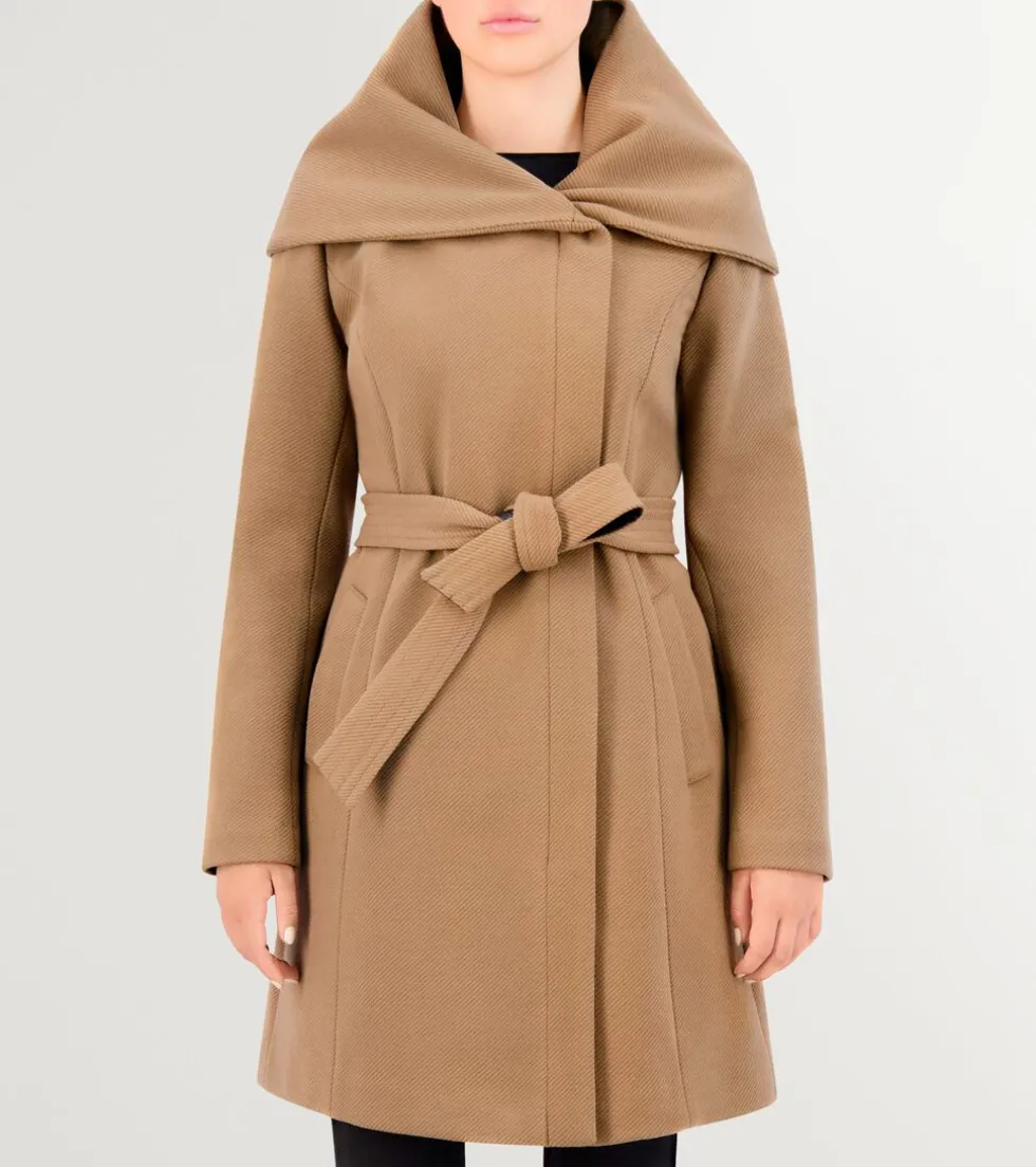 Cole Haan Wool Coats|Trench Coats*Women's Belted Asymmetrical Zip Front Twill Coat Beige