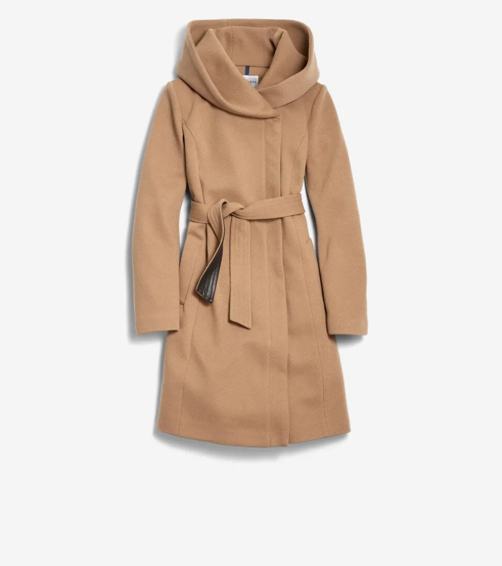 Cole Haan Wool Coats|Trench Coats*Women's Belted Asymmetrical Zip Front Twill Coat Beige