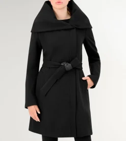 Cole Haan Wool Coats|Trench Coats*Women's Belted Aysmmetrical Zip Front Twill Coat Black