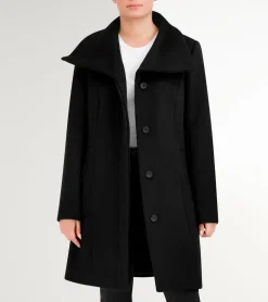 Cole Haan Wool Coats|Trench Coats*Women's Convertible Collar Button-Up Coat Black