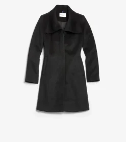 Cole Haan Wool Coats|Trench Coats*Women's Convertible Collar Button-Up Coat Black