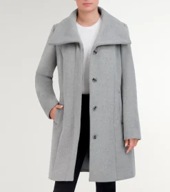 Cole Haan Wool Coats|Trench Coats*Women's Convertible Collar Button-Up Coat LightGrey