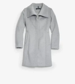 Cole Haan Wool Coats|Trench Coats*Women's Convertible Collar Button-Up Coat LightGrey