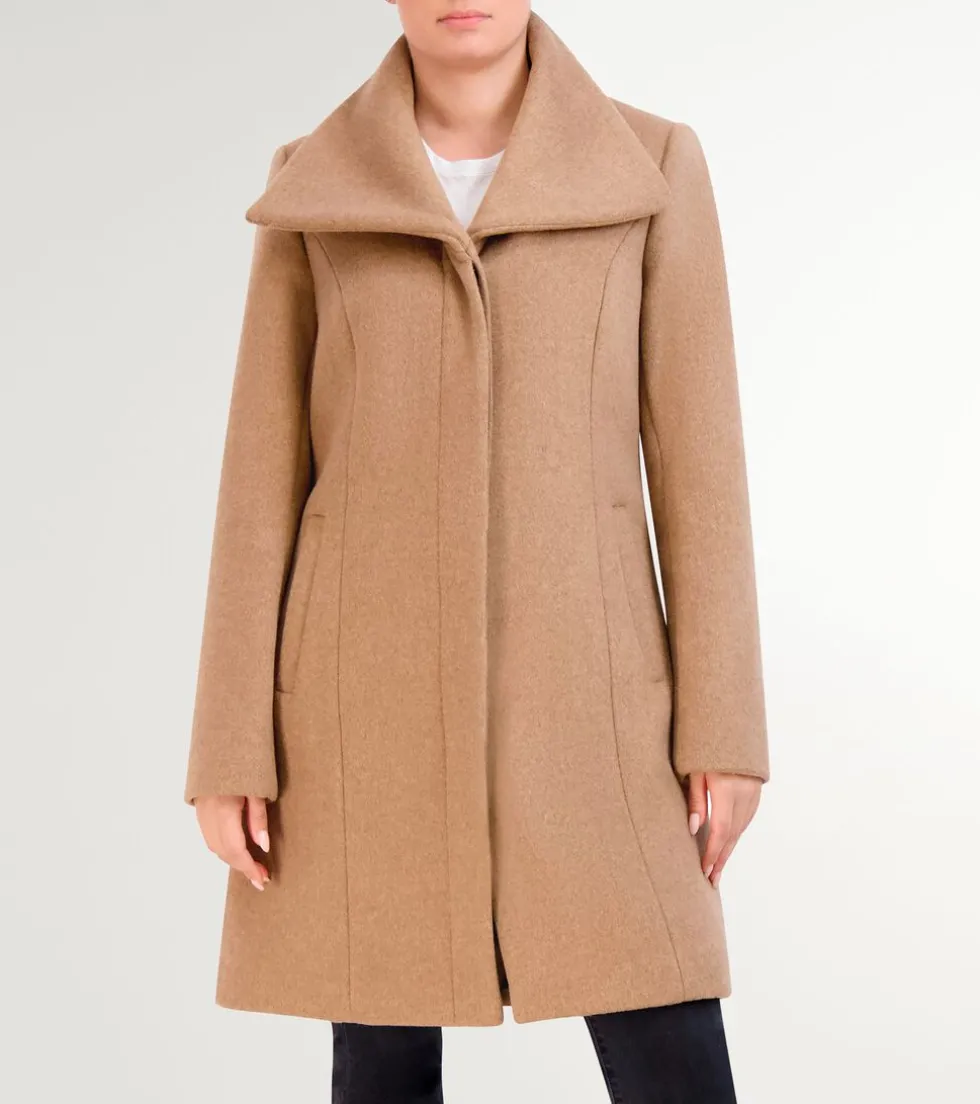 Cole Haan Wool Coats|Trench Coats*Women's Convertible Collar Button-Up Coat Camel