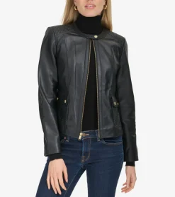 Cole Haan Leather & Suede Jackets|Outerwear*Women's Curved-Seam Leather Jacket Black