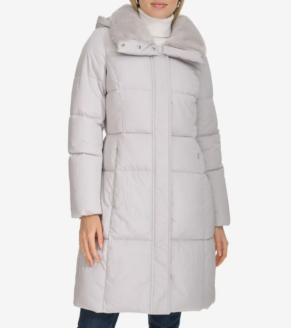 Cole Haan Puffer Jackets|Outerwear*Women's Faux-Fur Collar Puffer Coat Grey