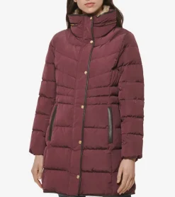 Cole Haan Puffer Jackets|Quilted Jackets*Women's Hidden-Hood Puffer Coat Merlot