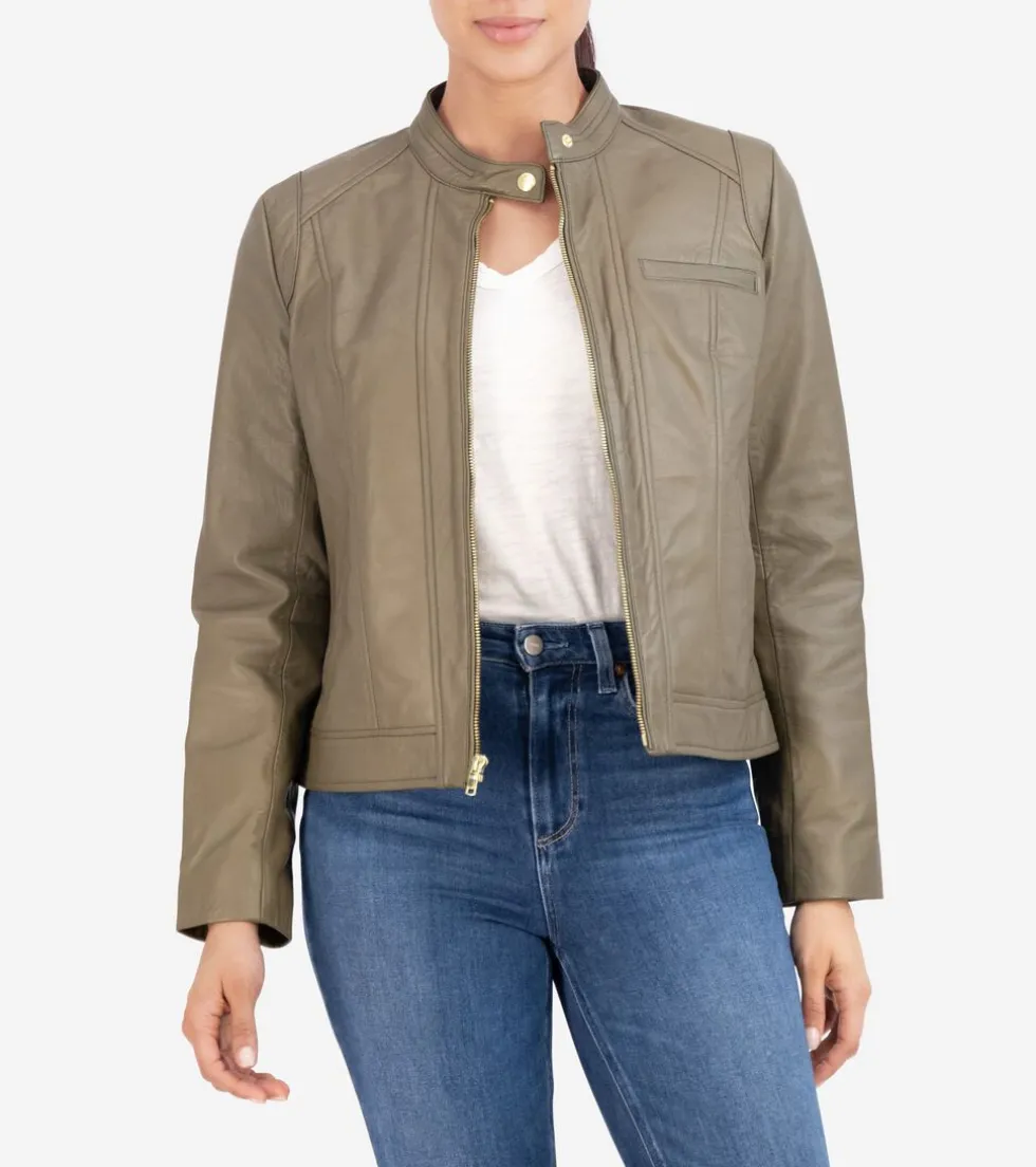 Cole Haan Leather & Suede Jackets|Outerwear*Women's Lambskin Leather Jacket Sage