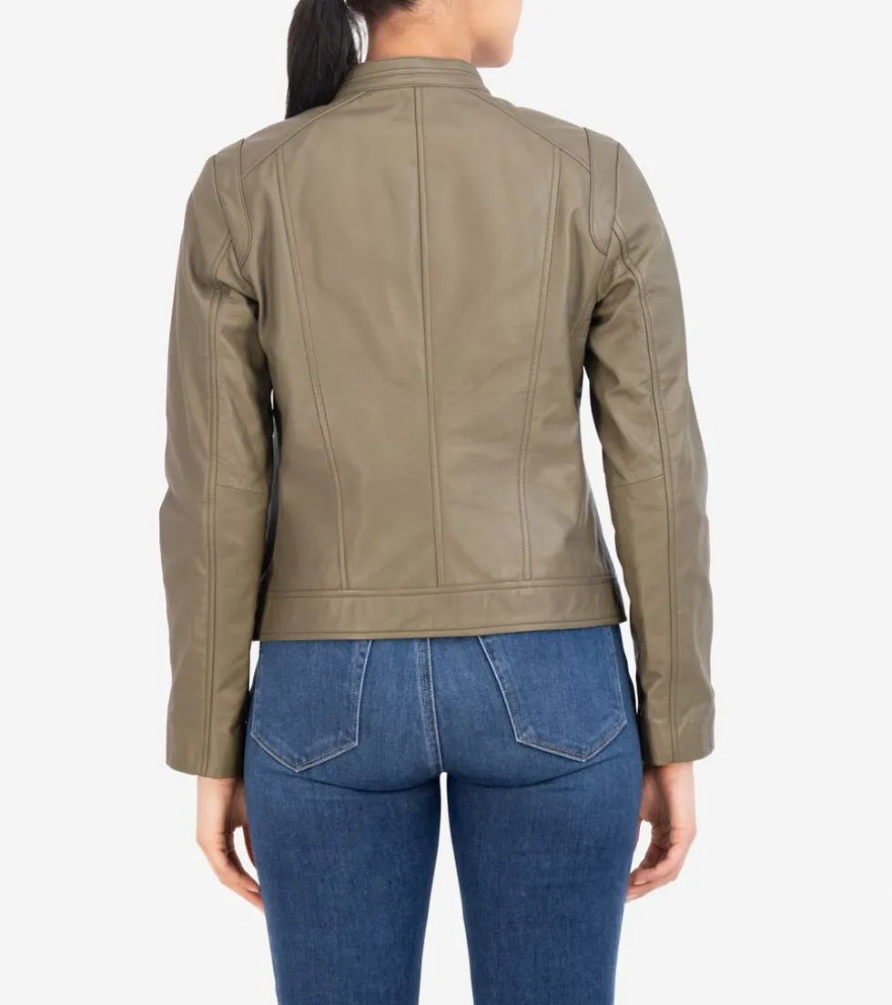 Cole Haan Leather & Suede Jackets|Outerwear*Women's Lambskin Leather Jacket Sage