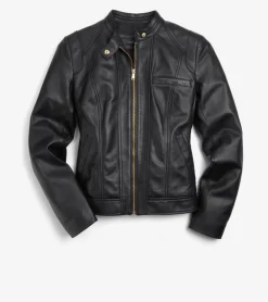 Cole Haan Leather & Suede Jackets|Outerwear*Women's Lambskin Leather Jacket Black