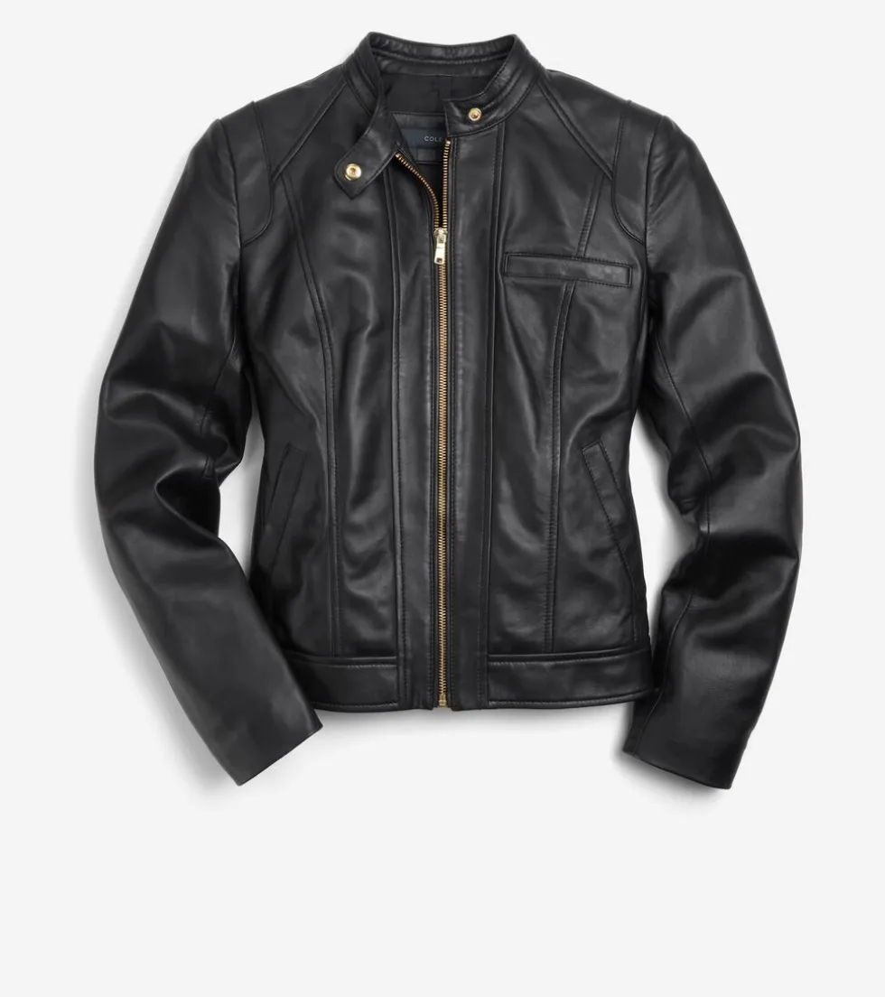 Cole Haan Leather & Suede Jackets|Outerwear*Women's Lambskin Leather Jacket Black