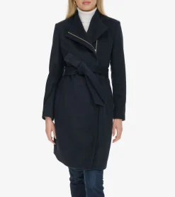 Cole Haan Wool Coats|Trench Coats*Women's Moulded Collar Wool Belted Coat Navy