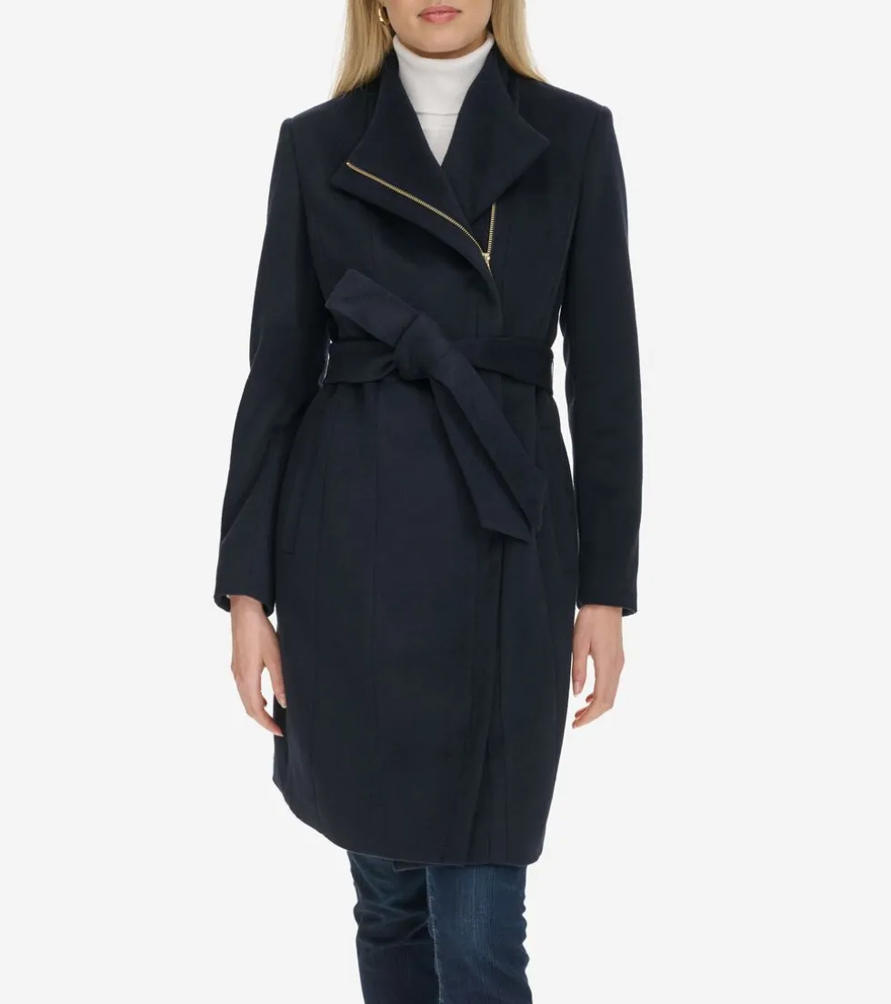 Cole Haan Wool Coats|Trench Coats*Women's Moulded Collar Wool Belted Coat Navy