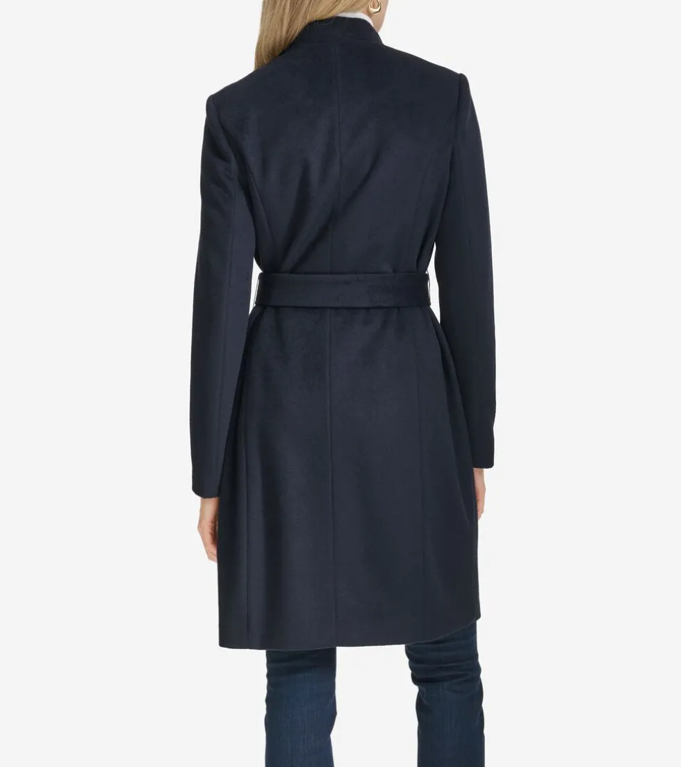 Cole Haan Wool Coats|Trench Coats*Women's Moulded Collar Wool Belted Coat Navy