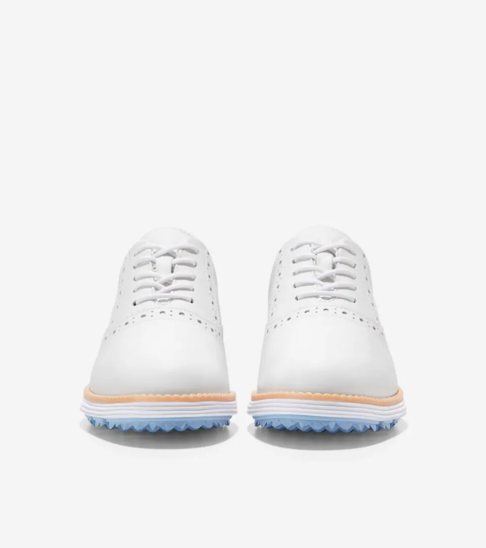 Cole Haan Golf Shoes|Oxfords*Women's ØriginalGrand Shortwing Oxford Waterproof Golf Shoes OpticWhite-Blue-Bell