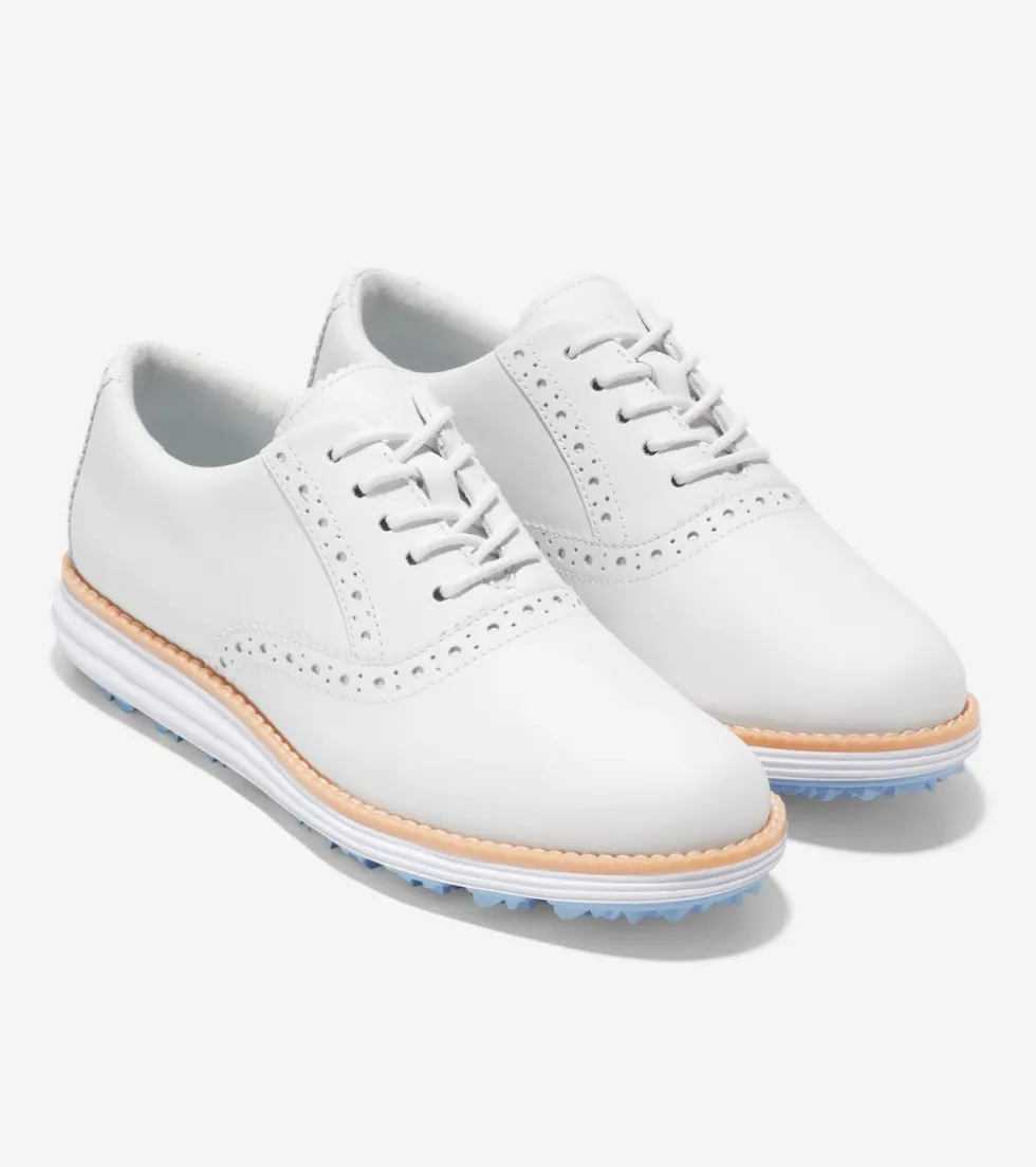 Cole Haan Golf Shoes|Oxfords*Women's ØriginalGrand Shortwing Oxford Waterproof Golf Shoes OpticWhite-Blue-Bell
