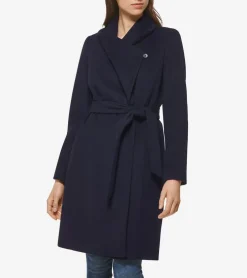 Cole Haan Wool Coats|Trench Coats*Women's Oversized Collar Wrap Coat Navy