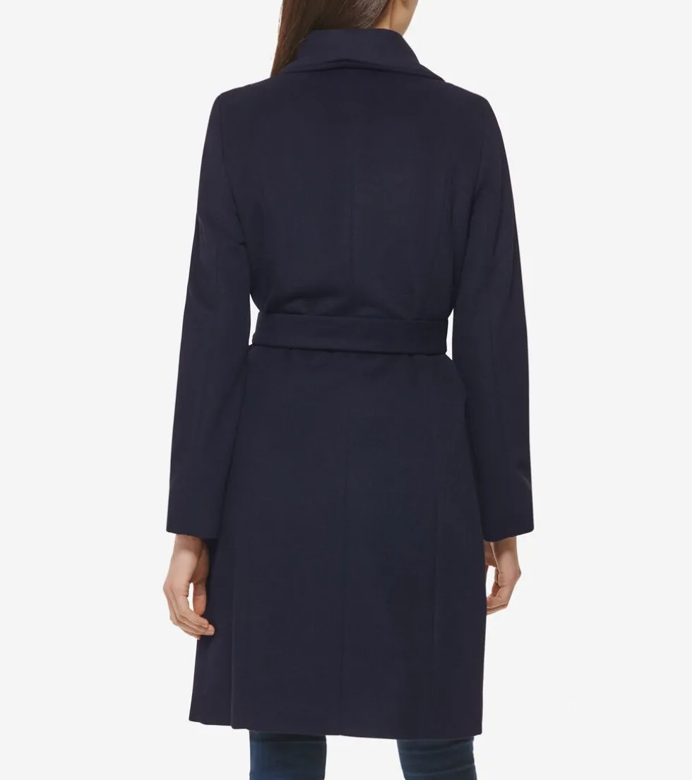 Cole Haan Wool Coats|Trench Coats*Women's Oversized Collar Wrap Coat Navy