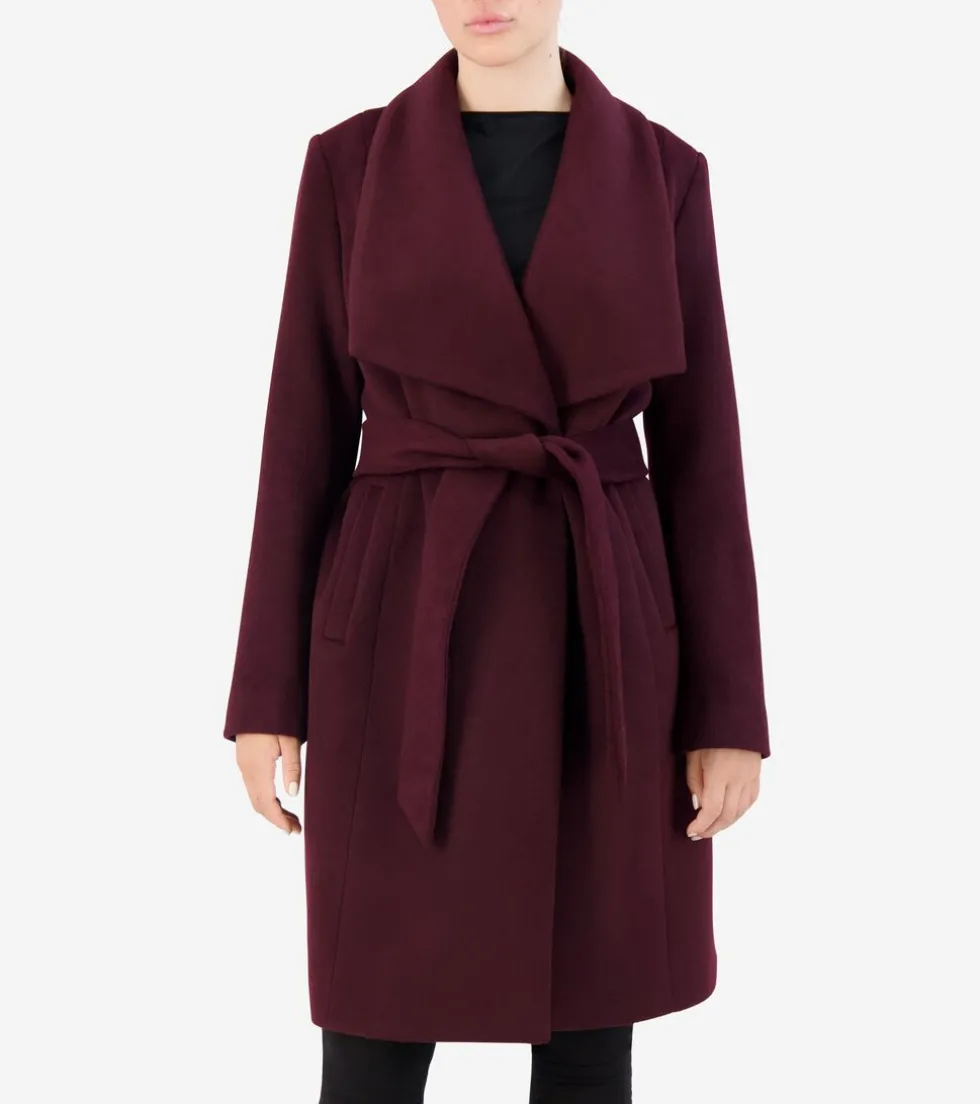 Cole Haan Wool Coats|Trench Coats*Women's Oversized Collar Wrap Coat Bordeaux