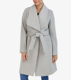 Cole Haan Wool Coats|Trench Coats*Women's Oversized Collar Wrap Coat LightGrey