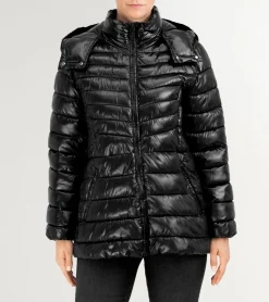 Cole Haan Puffer Jackets|Quilted Jackets*Women's Quilted Pearl Faux Down Jacket with Removable Hood Black