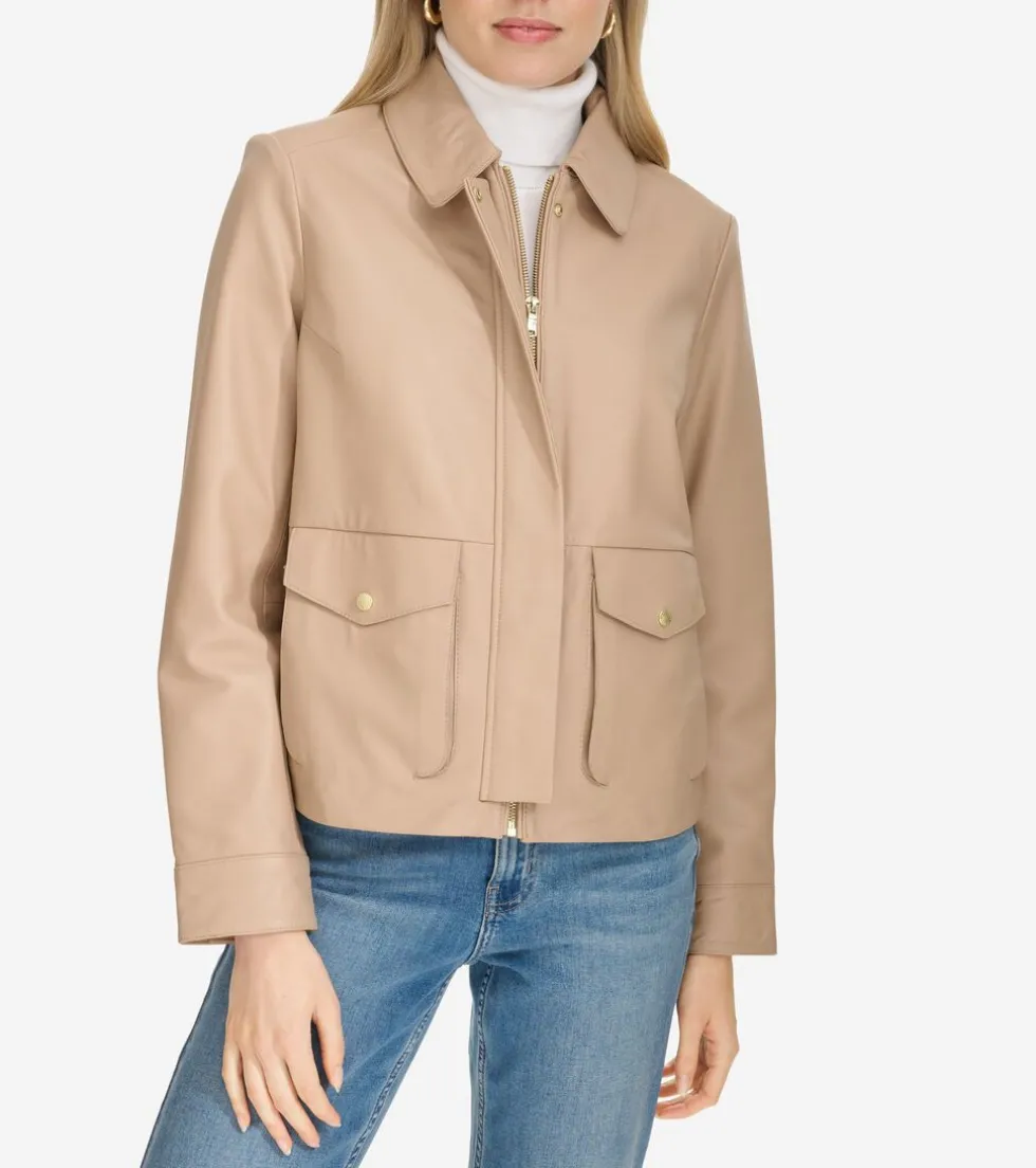 Cole Haan Leather & Suede Jackets|Outerwear*Women's Shirt Collar Trucker Jacket Sesame